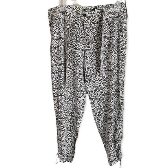 Ralph Lauren LRL Sz 12 Black White Print Pants Belted Drawstring Viscose - Picture 3 of 8